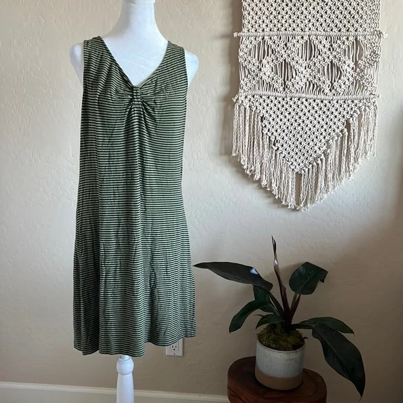 green satin slip dress midi Green Stripe Belted Midi Dress main image 0